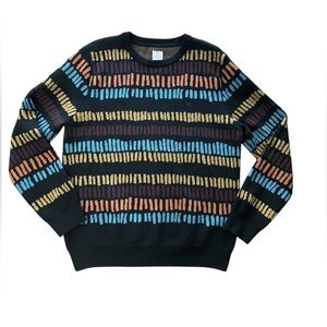 Kazane Sweater Medium Men Thick Knit Black Colorful Art To Wear Made in Turkey M